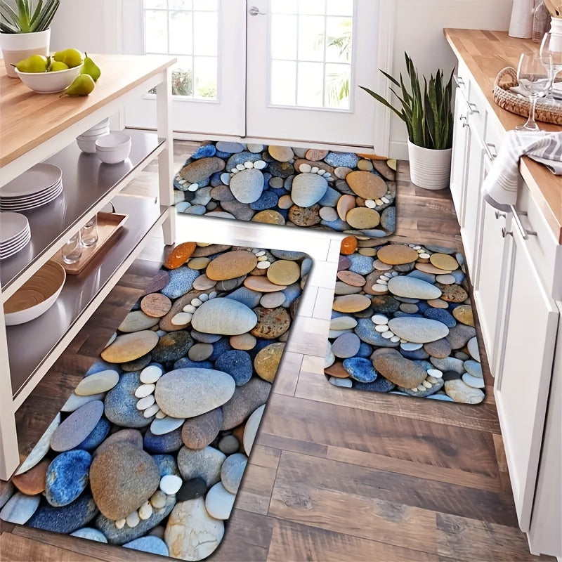 Cobblestone Pattern Kitchen Rugs Non Slip Waterproof Carpet