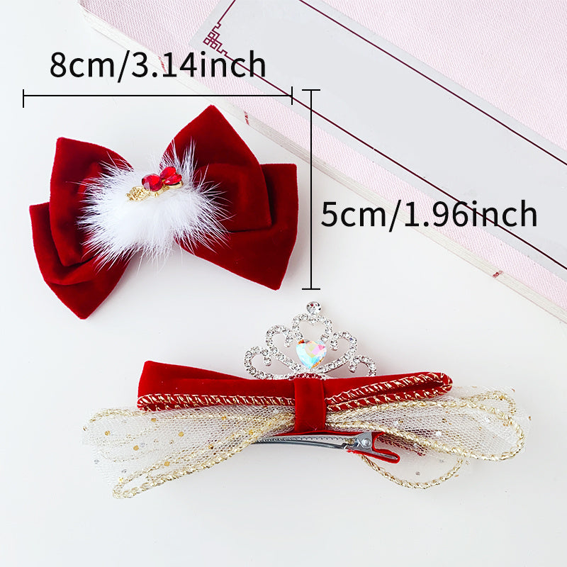2pcs Bow Knot Hairpin Crown Decor Hair Clip Girls Accessories