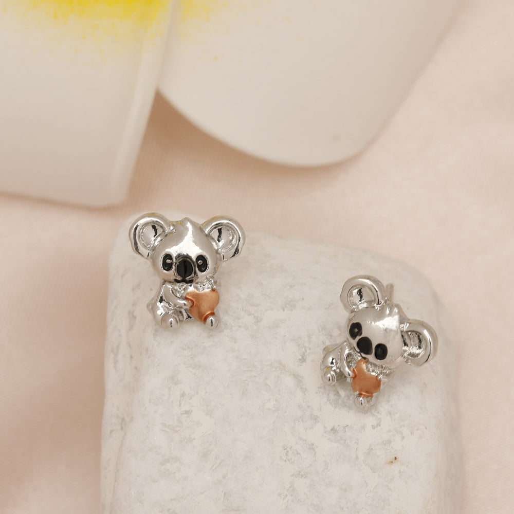 Mini Koala with Pink Heart Stud Earrings - Birthday Christmas Gift