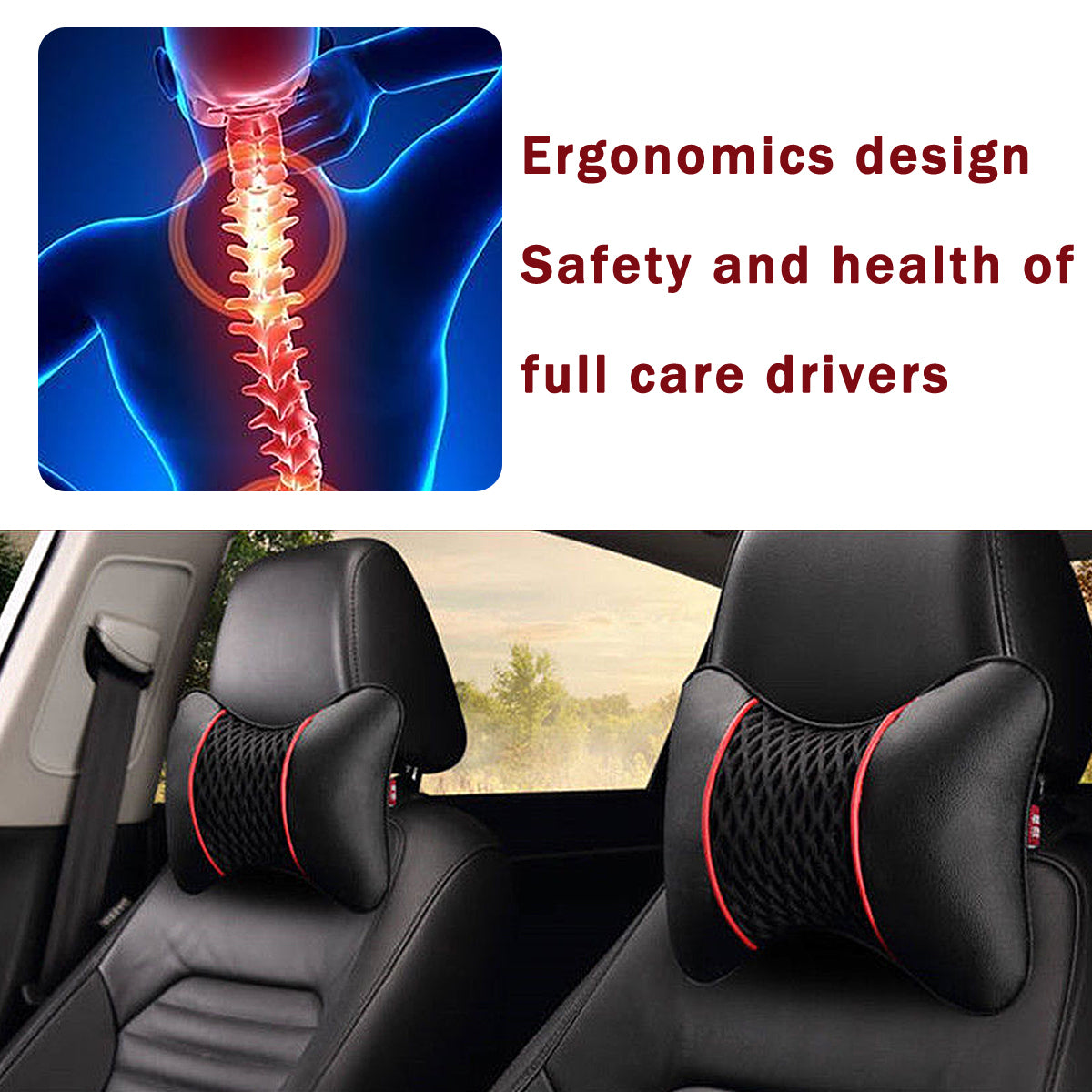 1pc PU Leather Knitted Car Pillows Headrest Neck Rest Cushion Support