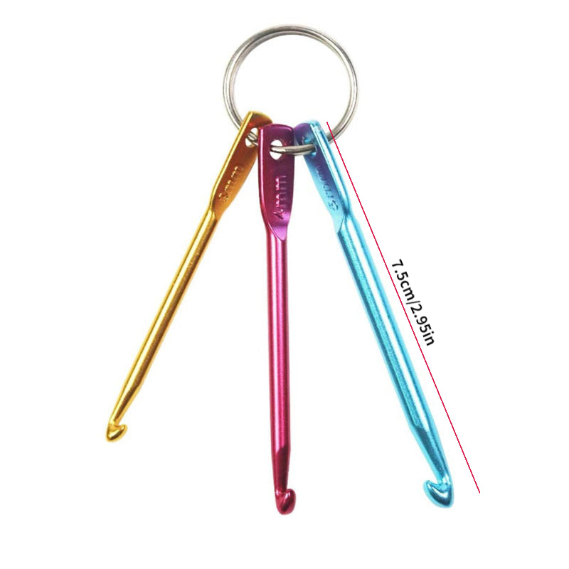 3pcs Multicolour Crafts Crochet Hooks Keychain Set