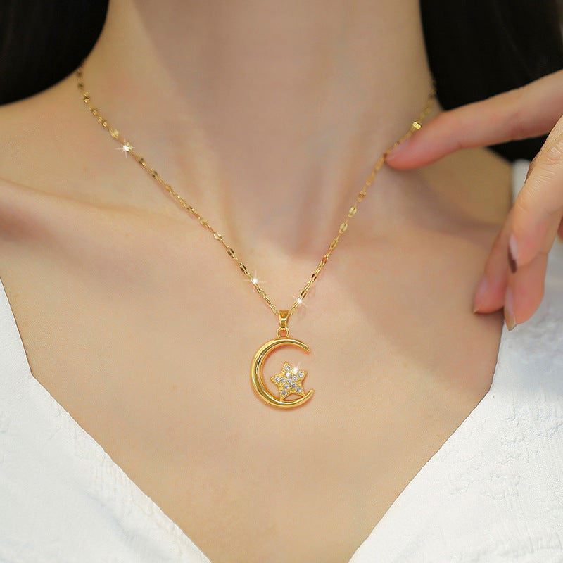 Star Moon Wedding Necklace Titanium Steel Chain