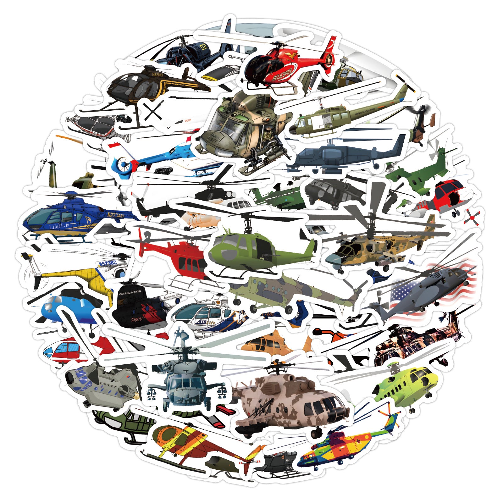 60pcs Cartoon Helicopter Airplane Waterproof Decals for Car Laptop
