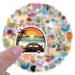 120pcs Coconut Tree Surfing Doodle Stickers - Waterproof Decal