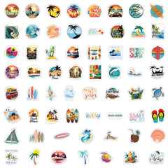 120pcs Coconut Tree Surfing Doodle Stickers - Waterproof Decal
