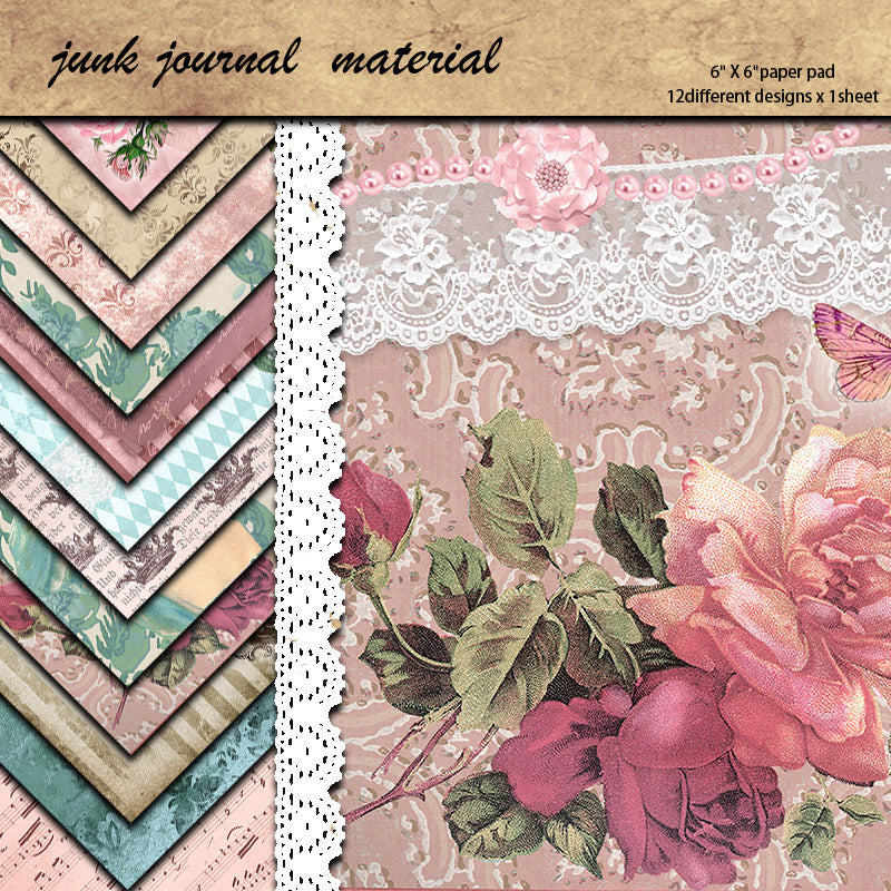 12pcs Paper Retro Journal Decoration DIY Tools For Stationery Arts Crafts