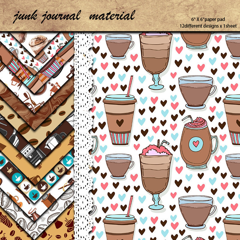 12 Sheets Coffee Material Paper Retro Hand Account DIY Tools Stationery Crafts