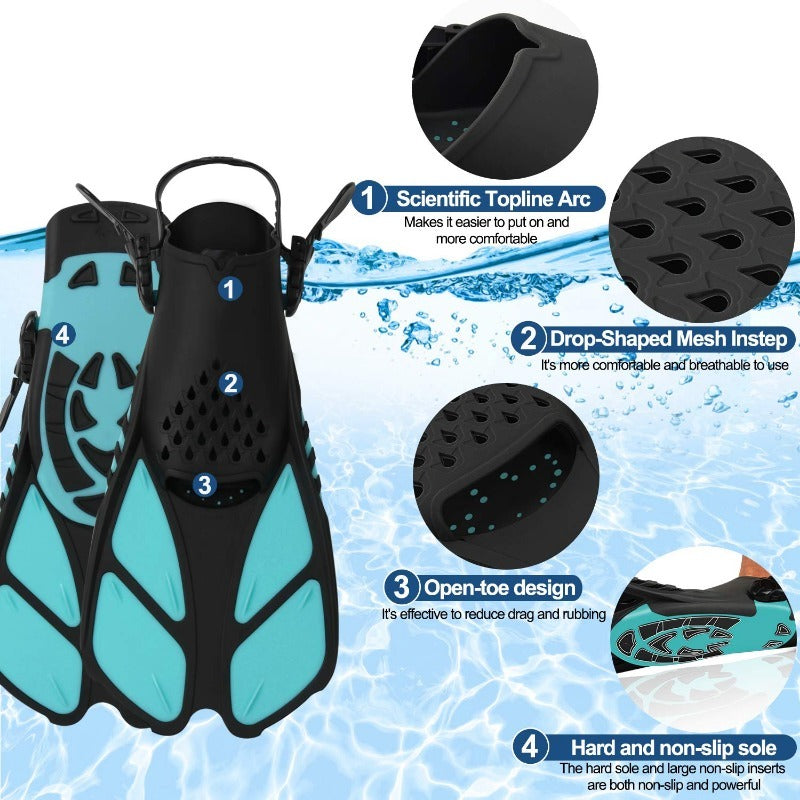 3pcs Diving Set: Goggles, Snorkel, Fins