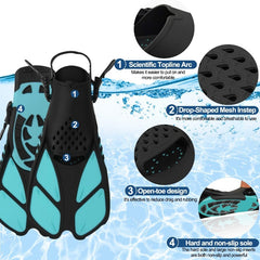 3pcs Diving Set: Goggles, Snorkel, Fins