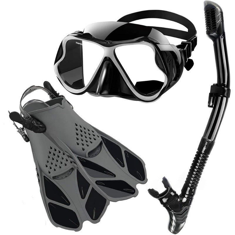 3pcs Diving Set: Goggles, Snorkel, Fins