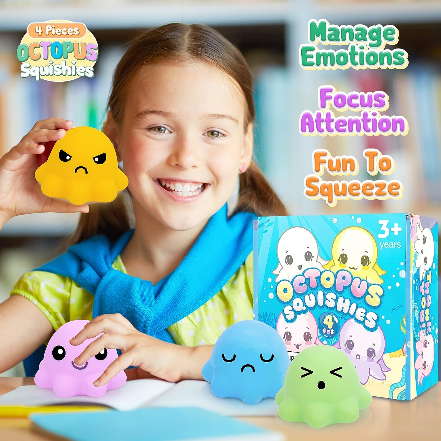 Octopus Squishy Stress Balls 4pcs Sensory Fidget Toys for Stress Relief