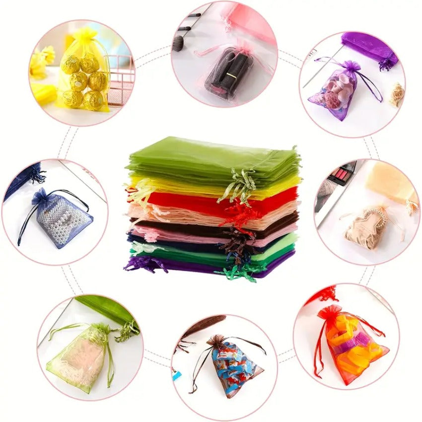50pcs Red Organza Drawstring Storage Bag Jewelry Wedding Party Gift Decoration