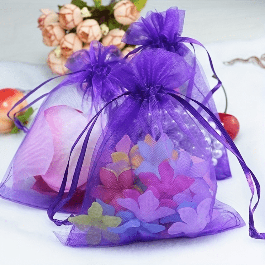 50pcs Organza Drawstring Storage Bag Jewelry Wedding Birthday Gift Decoration