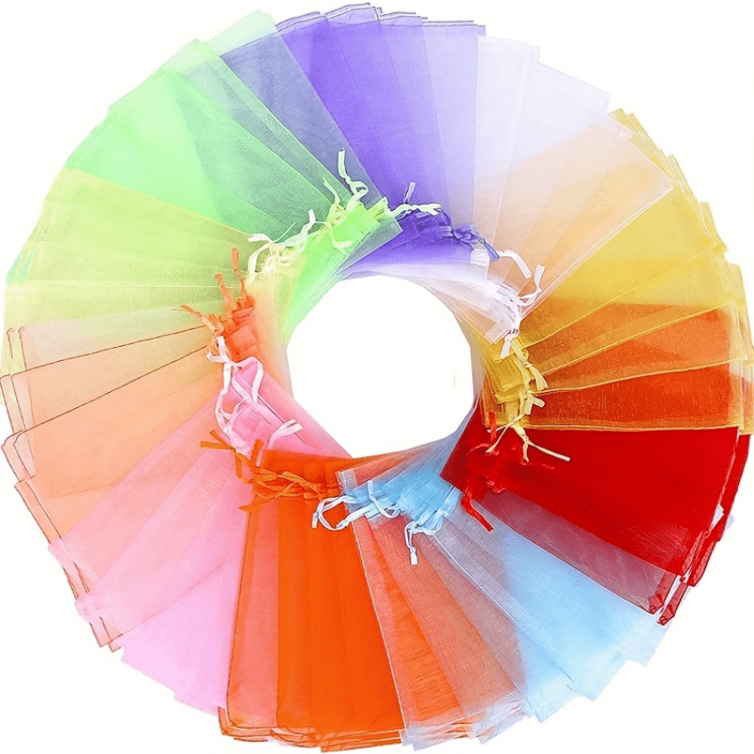 50pcs Organza Drawstring Storage Bag Jewelry Wedding Birthday Gift Decoration
