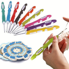 9pcs Wool Knitting & Crochet Hook Set Non-slip Silicone Handle Aluminum Needles