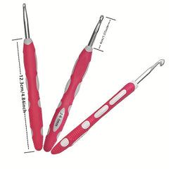9pcs Wool Knitting & Crochet Hook Set Non-slip Silicone Handle Aluminum Needles