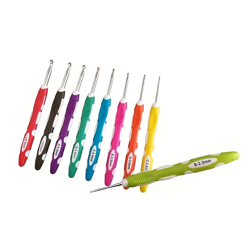 9pcs Wool Knitting & Crochet Hook Set Non-slip Silicone Handle Aluminum Needles