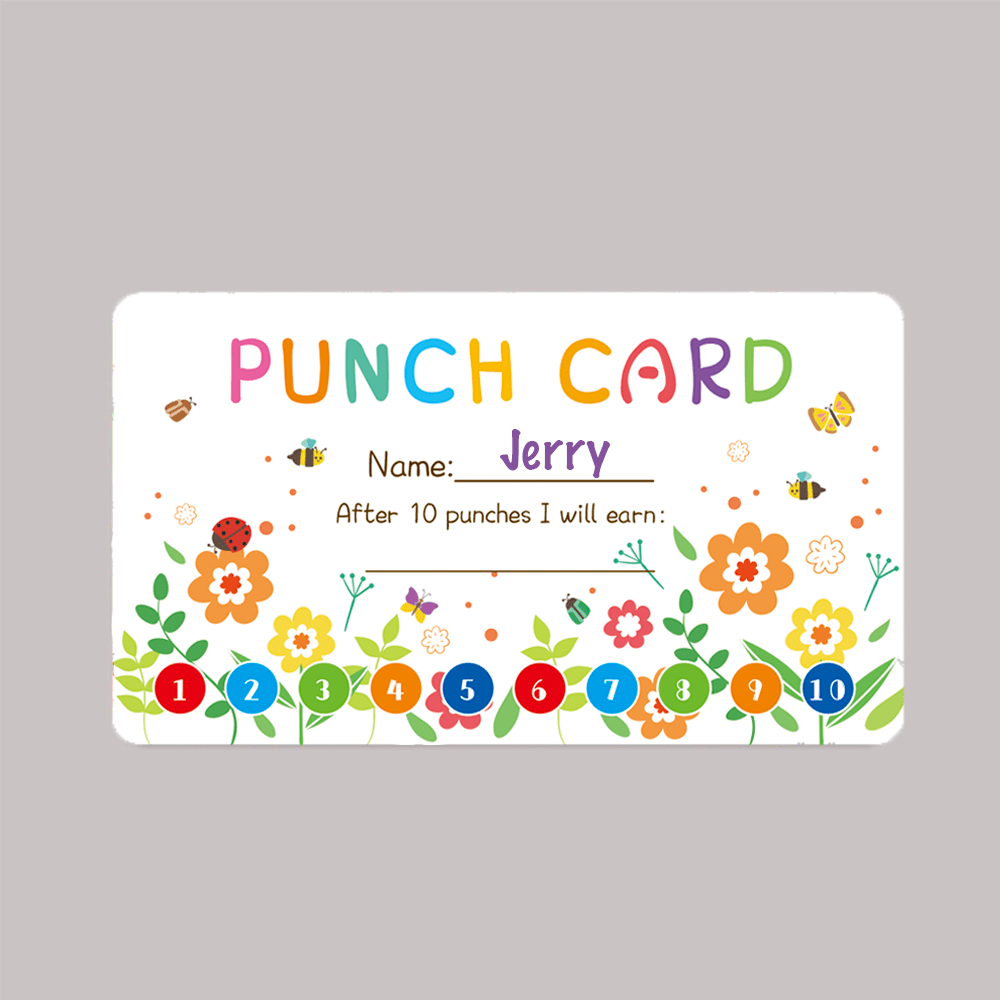 50pcs Punch Cards - Student Incentive & Loyalty Cards - Flower Design