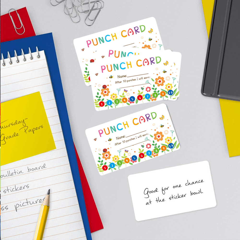 50pcs Punch Cards - Student Incentive & Loyalty Cards - Flower Design