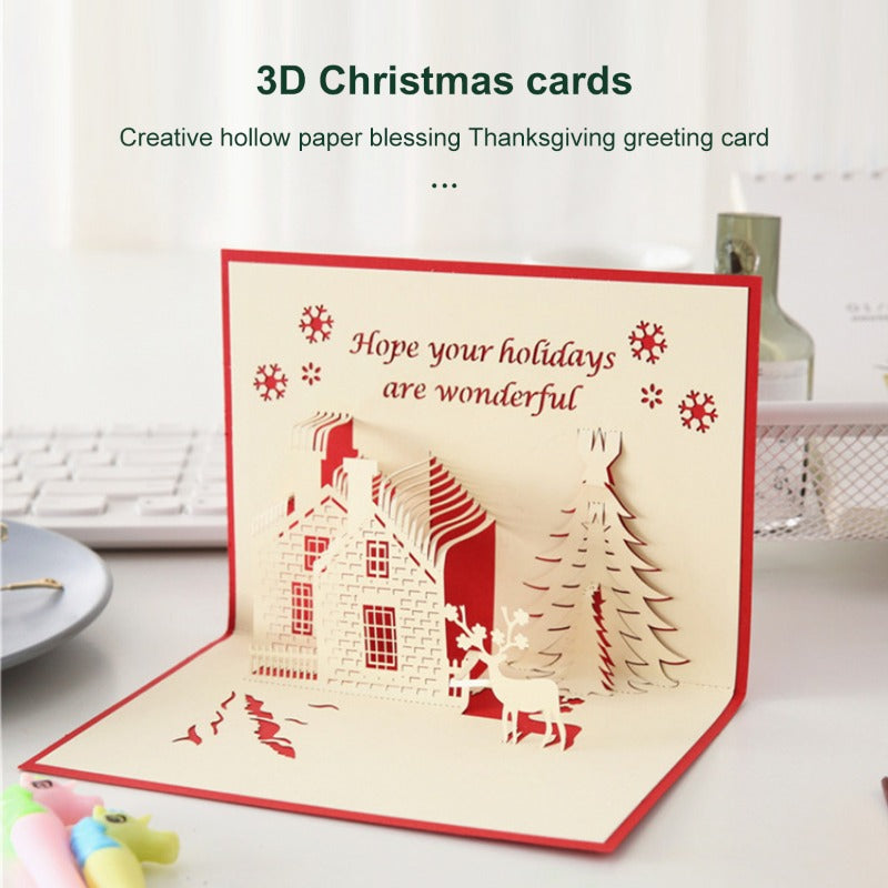 1pc Christmas 3D Hollowing Castle Card Blessings Small Card