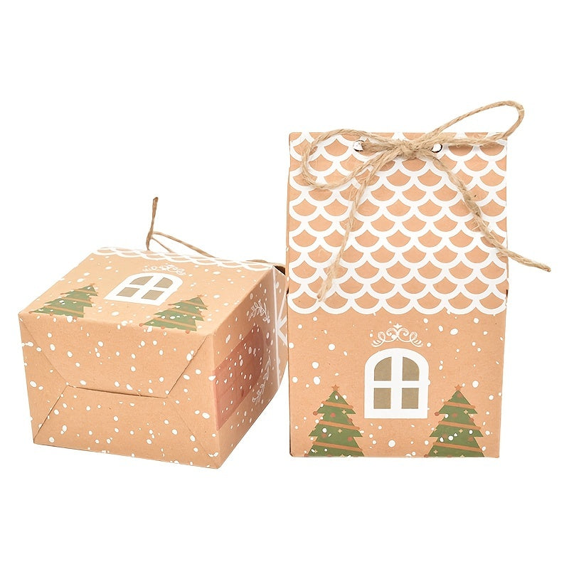 10pcs Christmas House Candy Boxes for Xmas Cookie Packaging & Decor
