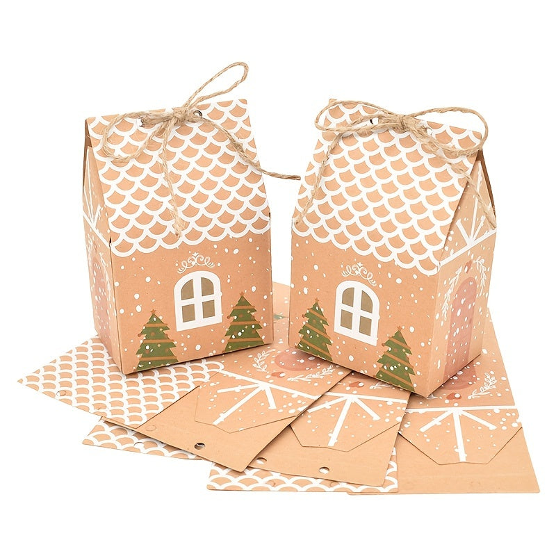 10pcs Christmas House Candy Boxes for Xmas Cookie Packaging & Decor