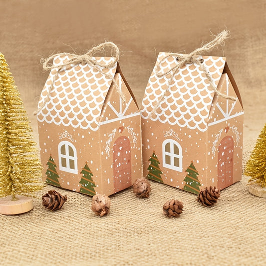 10pcs Christmas House Candy Boxes for Xmas Cookie Packaging & Decor