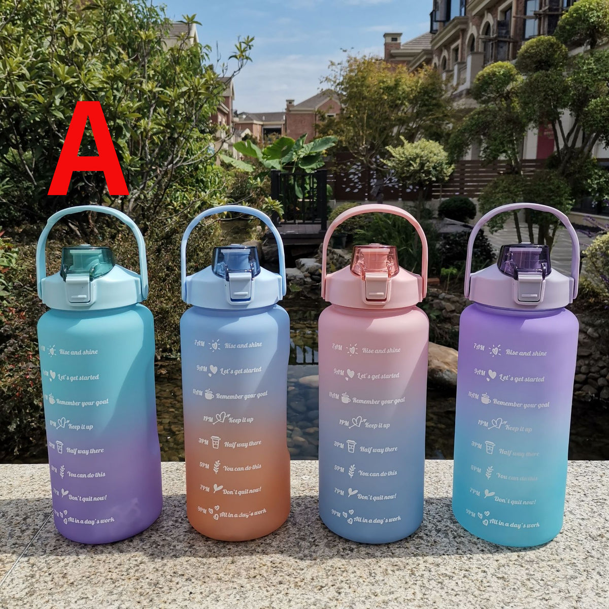 Gradient Plastic Water Bottle with Straw and Lid for Camping and Picnic