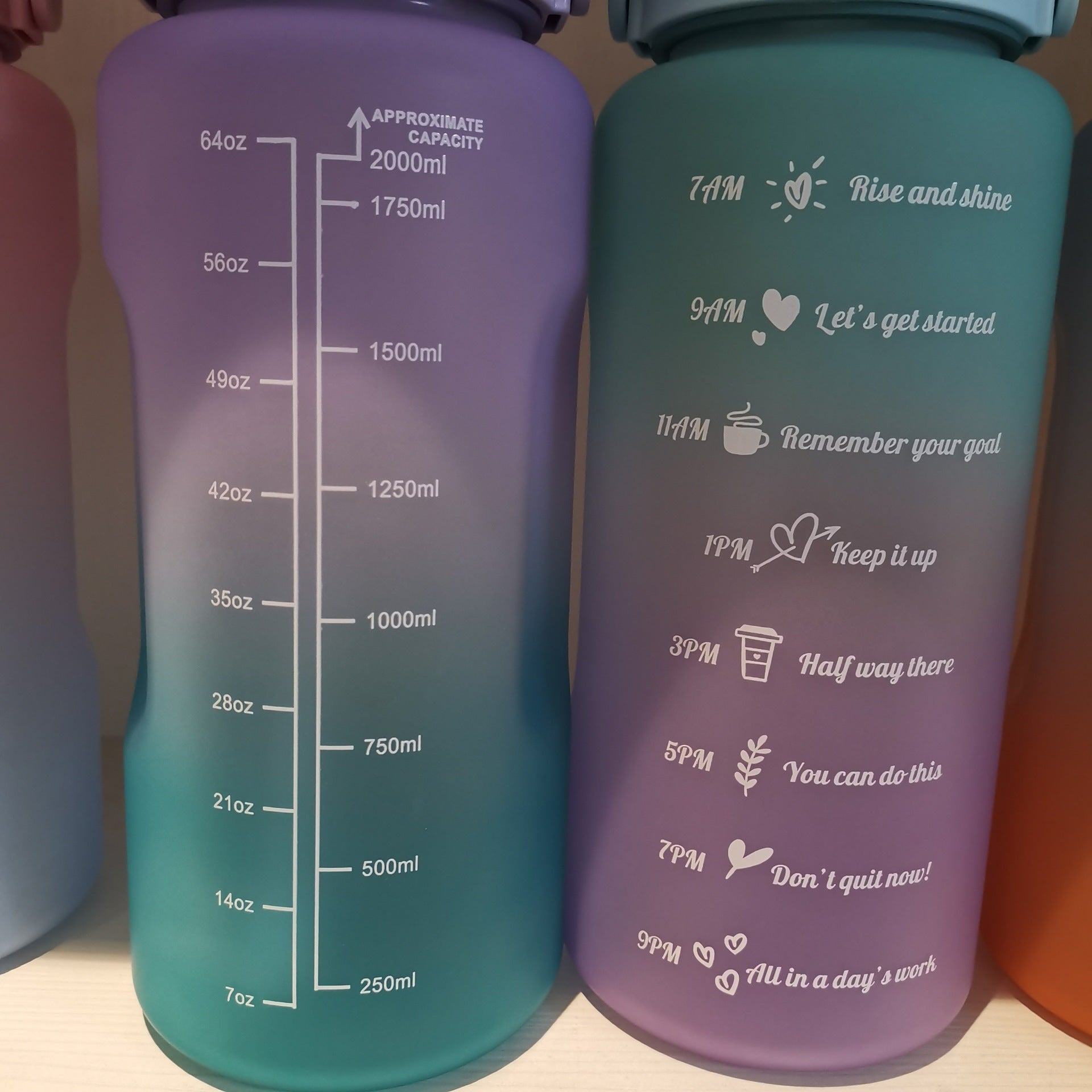 Gradient Plastic Water Bottle with Straw and Lid for Camping and Picnic