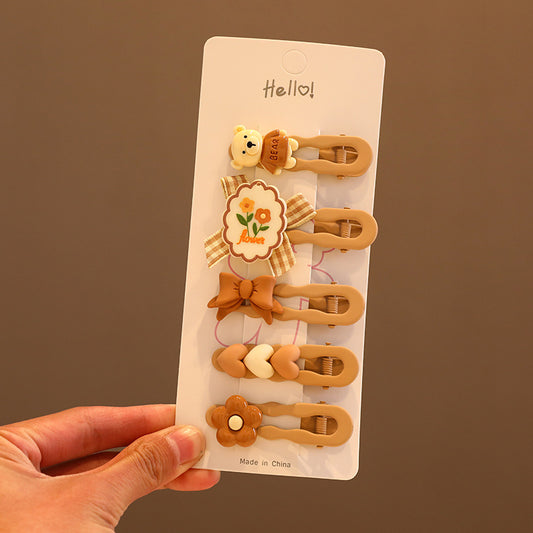 5pcs Acrylic Hairpins Cartoon Bear Rabbit Bowknot Flowers Hair Clips Girls Kids