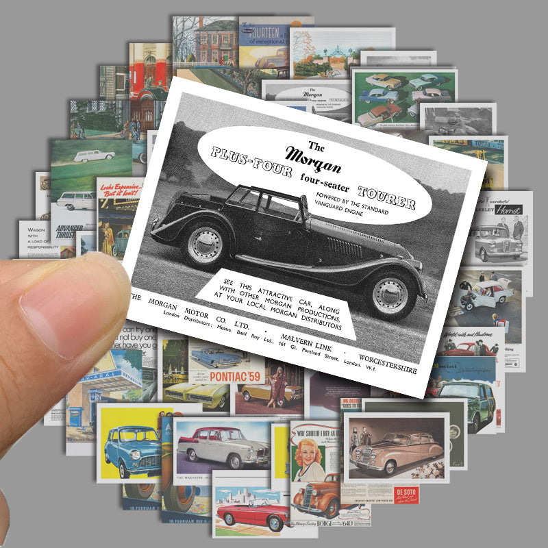 50pcs Retro Car Poster Stickers Waterproof Vinyl Stickers