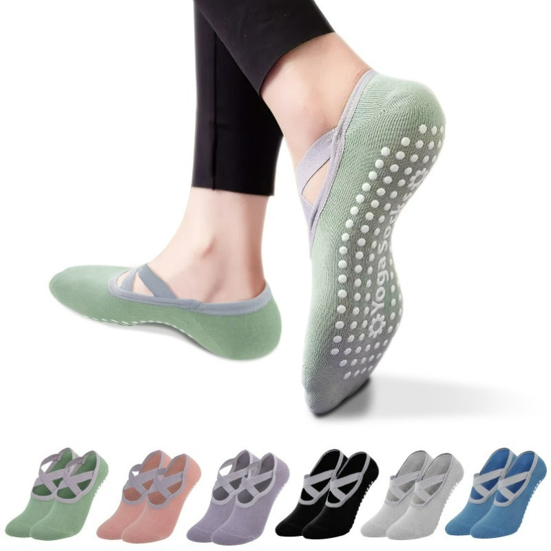 Non Slip Yoga Socks with Cross Strap Grips