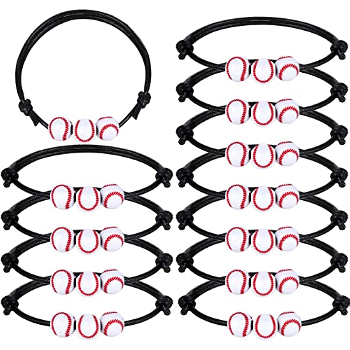 12 Baseball Charm Wristbands Adjustable Sports Ball Bracelets
