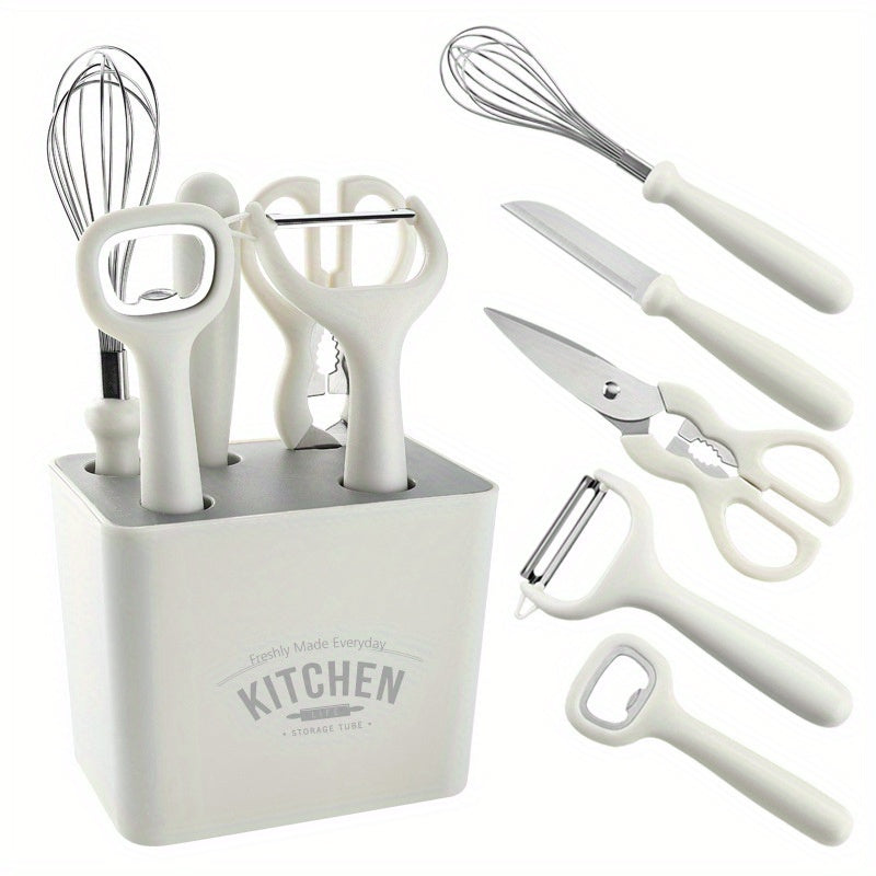 6pcs Kitchen Gadgets Set Stainless Steel Scissors Peeler Bottle Opener Whisk