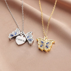 Women's Butterfly I Love You Heart Box Pendant Necklace Gift