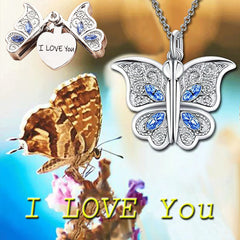 Women's Butterfly I Love You Heart Box Pendant Necklace Gift