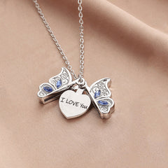 Women's Butterfly I Love You Heart Box Pendant Necklace Gift