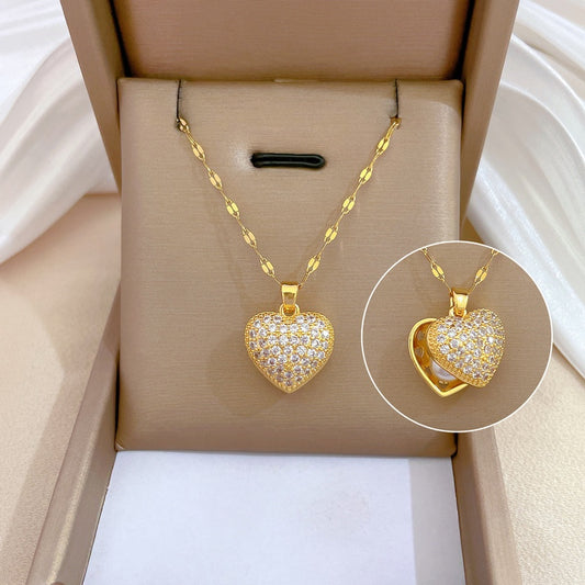 Stainless Steel Chain Peach Heart Pearl Shell Necklace