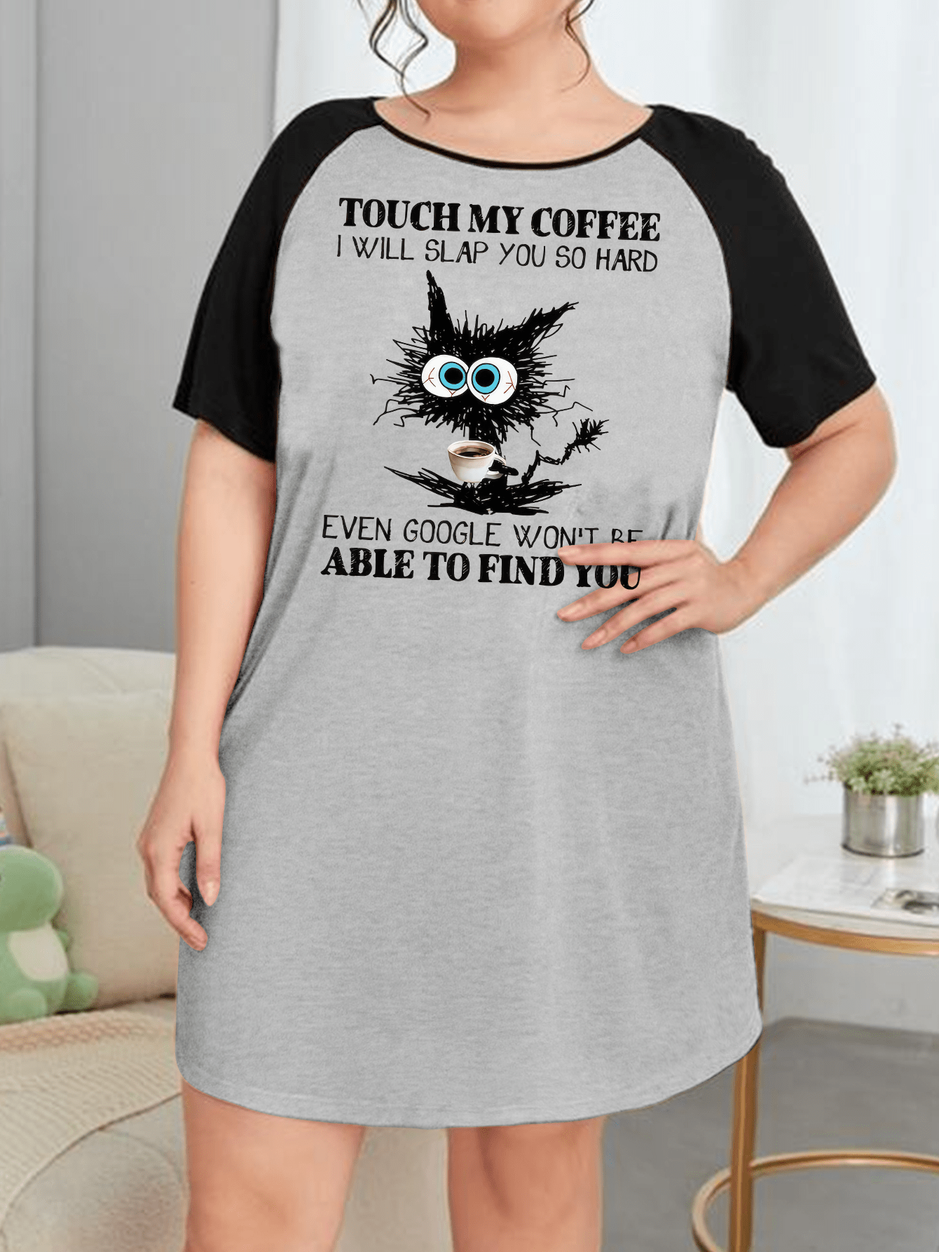  Cat Print Short Sleeve Tee Sleep Dress