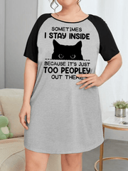  Cat Print Stretch Tee Sleep Dress