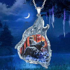 Girl's Wolf Pack Howling Pendant Necklace Dinner Jewelry