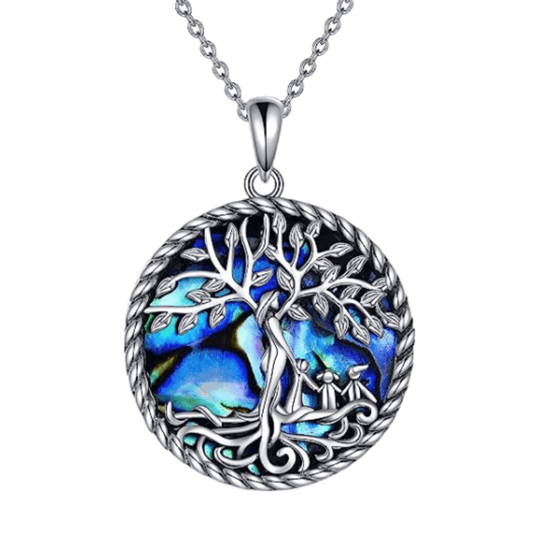 Girl's Tree Of Life Goddess & Child Abalone Shell Pendant Necklace
