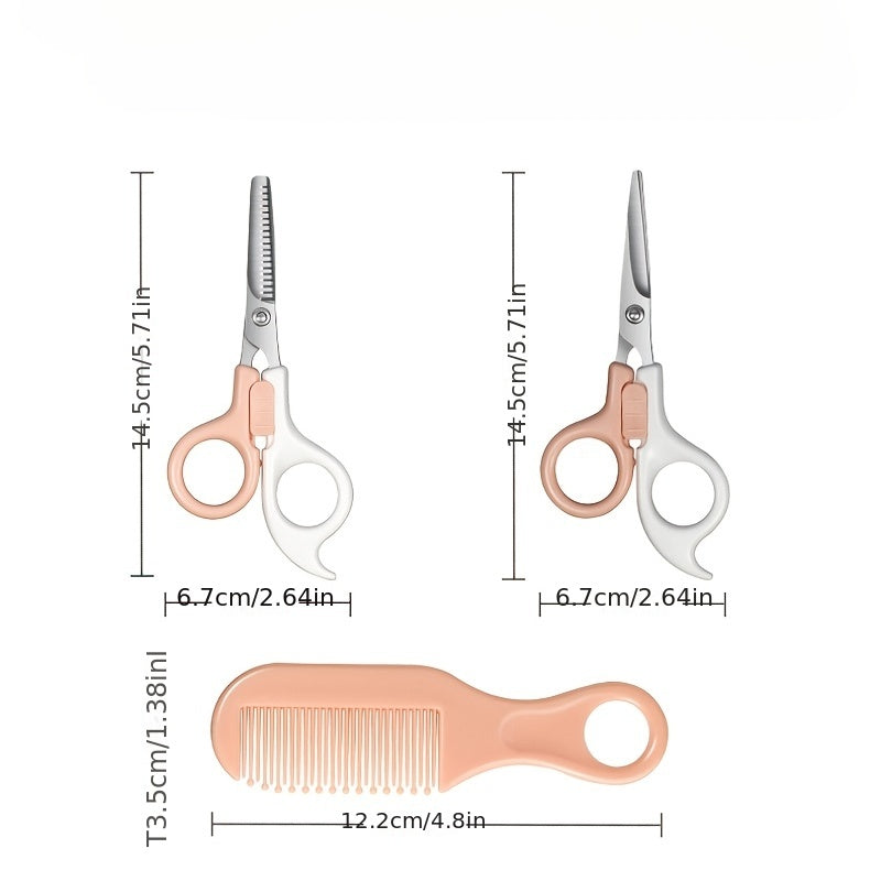 3pcs Baby Hair Cutting Tools Set, Tooth Scissors, Flat Scissors, Comb Safe Kit