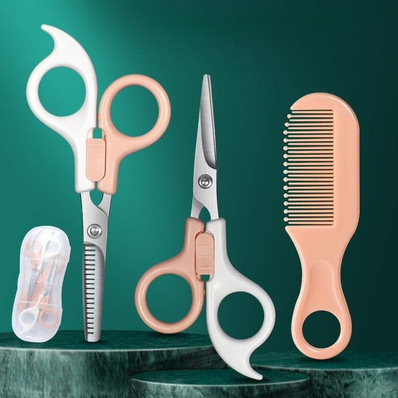 3pcs Baby Hair Cutting Tools Set, Tooth Scissors, Flat Scissors, Comb Safe Kit