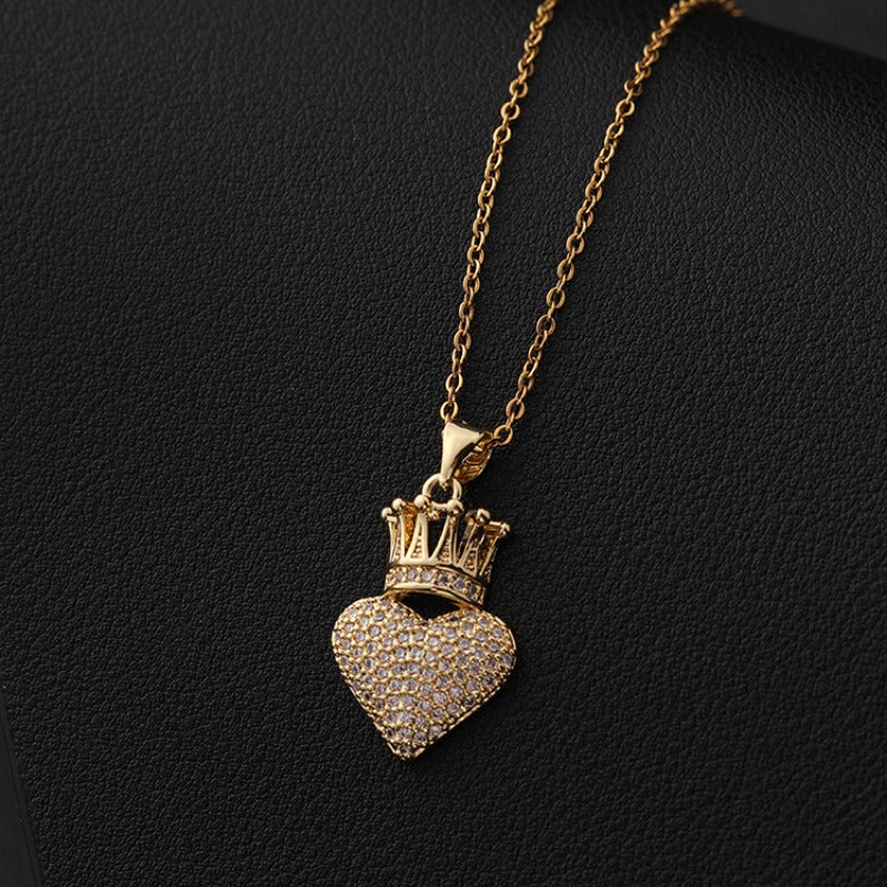 Girl's Crown Love Heart Pendant Necklace Hip Hop Accessories Party Jewelry