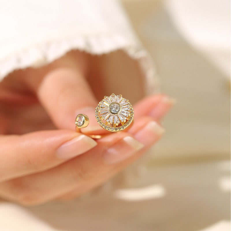 Fashionable Flower Inlaid Zircon Opening Ring for Banquets & Weddings
