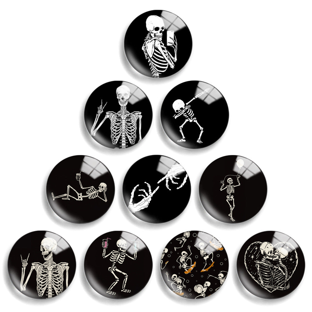 12pcs Halloween Skull Glass Refrigerator Magnets