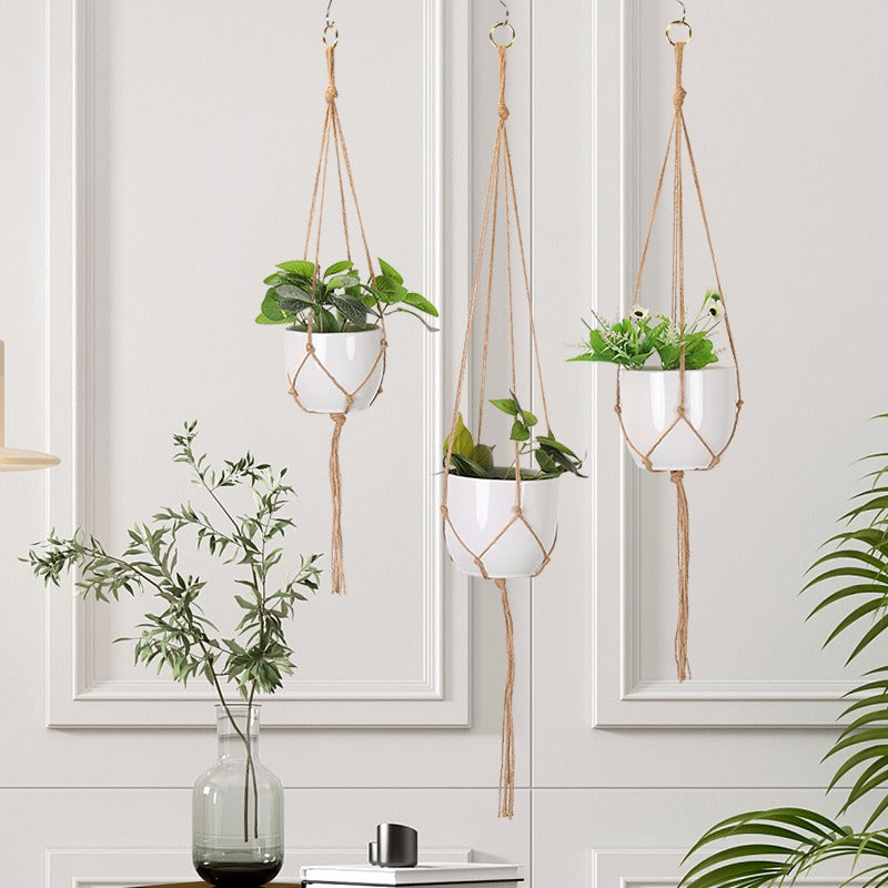 Greening Flower Pots Hemp Rope Hanging Nets Hand Woven