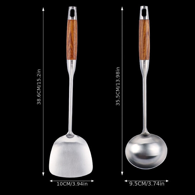 Stainless Steel Wok Spatula W/ Wooden Handle Cooking Shovel