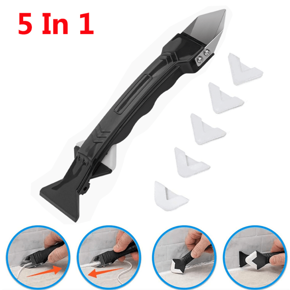 5 In 1 Silicone Remover Sealant Smooth Scraper Caulk Finisher Grout Kit Tools